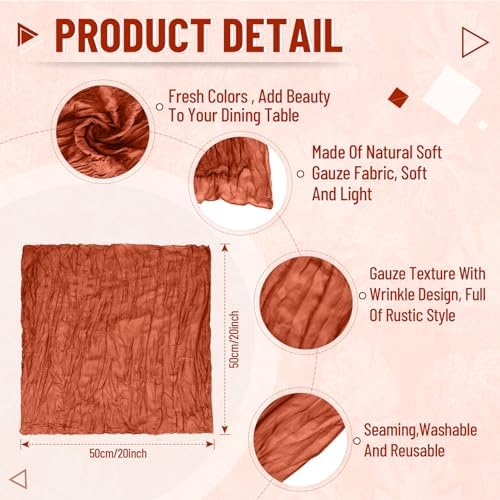 Cupuamon 100 Pack Cheesecloth Napkins 20x20 Inch Dinner Table Napkins Boho Washable Rustic Gauze Napkins Bulk for Wedding Bridal Baby Shower Party Decor (Terracotta) - Image 2