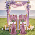 QueenDream Purple Wedding Chair Decorations: 50PCS Tulle Chair Sashes Cover Bands Aisle Sheer Chairs Bows for Birthday Party Banquet - Image 2