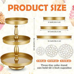 Maxdot 2 Pcs 3 Tier Cupcake Stand, Round Metal Dessert Tower,Gold - Image 2