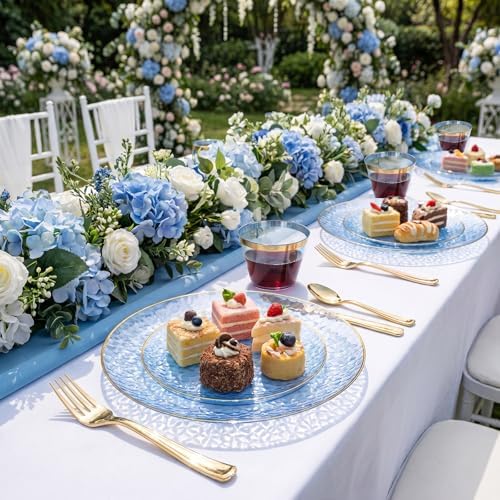 175PCS Blue Plastic Plates for 25 Guests, Disposable Plates for Party, Heavy Duty Disposable Plate Set Include: 25 Dinner Plates, 25 Dessert Plates, 25 Cups and Cutlery for Wedding & Party - Image 5