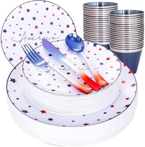 EjonirInjonir 180pcs 4th of July Plastic Plates for Independence Day by Ejonirinjonir