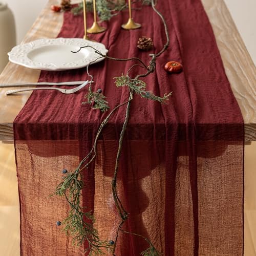 6Pcs Burgundy Cheesecloth Table Runner 120 Inches for Party Home Decor - Image 3