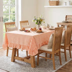 Eternal Beauty Gingham Ruffled Tablecloth Orange White 60x102 Thanksgiving - Image 2