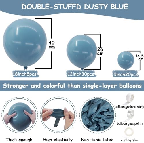 Dusty Blue Balloon Garland Double Stuffed Slate Blue White Pearl Balloons Blush Tan Balloon Arch Kit for Birthday Baby Shower Gender Reveal Wedding Party Decor - Image 5