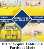 Partisout Rectangle Tablecloth 90x132 inch Sequin Table Cover Disposable Rustic Table Cloths Party Glitter Desk Cover for Party Birthday Halloween Christmas (Yellow) - Image 6