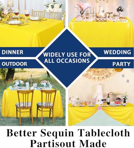 Partisout Rectangle Tablecloth 90x132 inch Sequin Table Cover Disposable Rustic Table Cloths Party Glitter Desk Cover for Party Birthday Halloween Christmas (Yellow) - Image 6