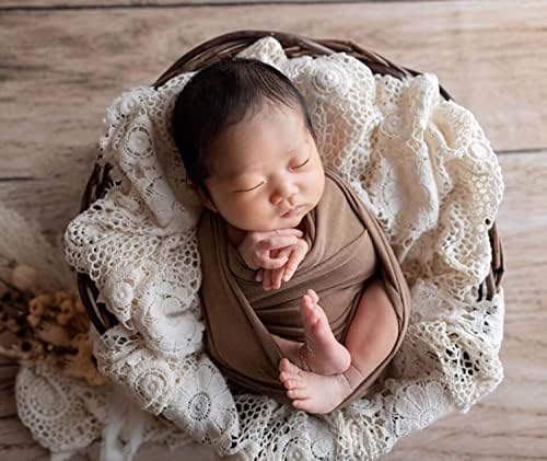 Honra Orraphtstu Baby Photography Props Lace Blanket for Newborn Photoshoot Layers Photo Posing Backdrop Boho (S, Beige) - Image 5