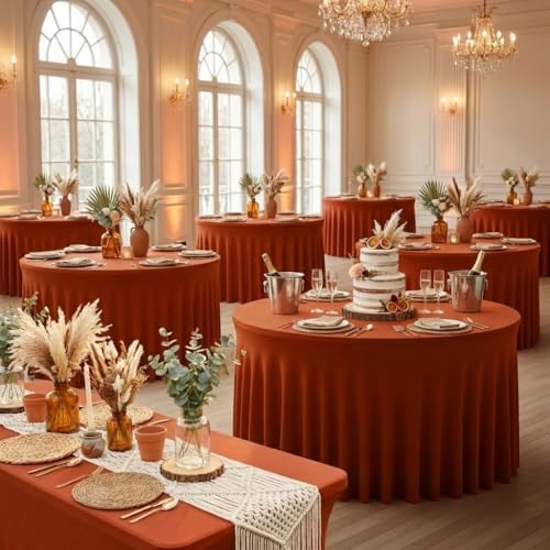 Rust Fitted Spandex Table Skirts Ruffle Fall Tablecloths 60R Inch,6 Pack - Image 2