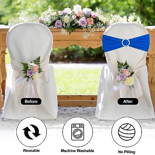 Royal Blue Chair Sashes 50 Pack Spandex Stretch Chair Band Sashes with Buckles for Folding Chairs Wedding Party Reception Baby Shower Events Banquet Decorations - Image 4