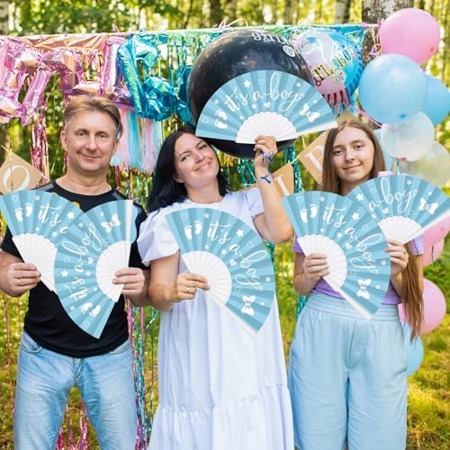 Cinrobiye 24 Pcs Baby Shower Folding Hand Fans for Guest Bear Baby Shower Hand Fans Colorful Foldable Handheld Fan for Gender Reveal Baby Shower Celebration Party Favors Supplies(Blue) - Image 5
