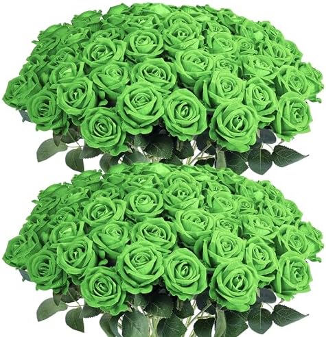 Auihiay 60PCS Green Roses Artificial Flowers, Fake Roses by Auihiay