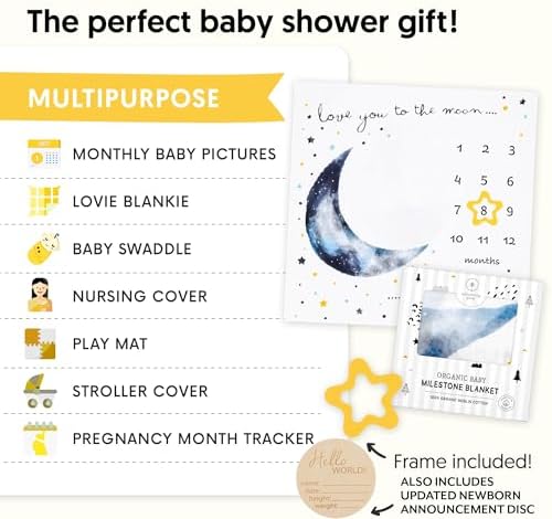 Pondering Pine Organic Baby Monthly Milestone Blanket Boy - Love You to the Moon and Back Blanket for Boys, Growth Chart for 1-12 Months Milestones, Gender Neutral, 47”x47” - Image 5