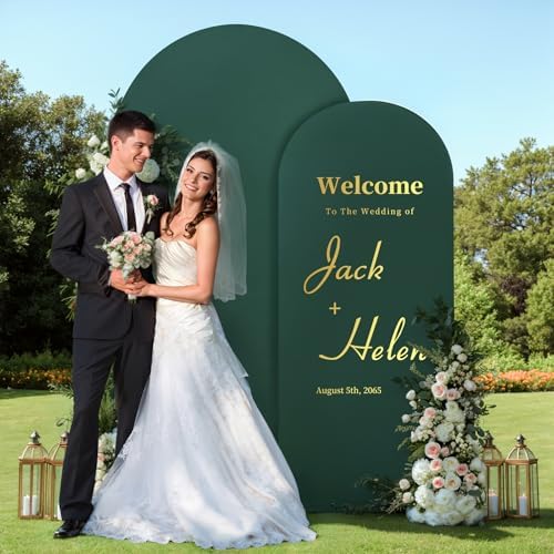 Hunter Green Arch Backdrop Cover 2 Set - 6.6FT, 5FT Spandex Fitted Wedding Arch Stand Covers Round Top Chiara Arch Backdrop Stands Cover for Birthday Parties Banquet Photo Background Decoration - Image 4