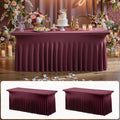 2 pk Burgundy Spandex Tablecloth 6ft with Ruffled Tables,Wrinkle Free High-Stretch Fitted Table Cloths for 6 Foot Rectangle Tables,Elastic Maroon Spandex Table Covers 6 ft for Weddings Banquet Dinning by ENJOYYOURPARTY