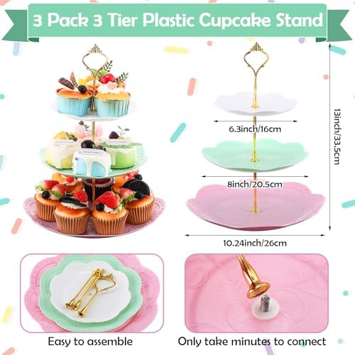 Layhit 83 Pcs Disposable Tea Party Set with 3 Tier Cake Stand Vintage Floral Paper Cups Plates Napkins Cutlery for Women Girls Birthday Baby Shower Bridal Shower Tea(Vivid) - Image 3