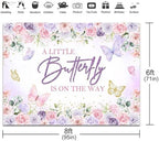 Butterfly Baby Shower Backdrop A Little Butterfly is On Her Way Photography Background Party Decorations Purple and Pink Floral Baby Shower Banner Photo Booth Props (8x6ft) - Image 3