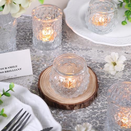 DARJEN Clear Votive Candle Holders Set of 36- Round Glass Candle Holders Bulk for Tea Light Candle, Embossed Candle Votives for Wedding Centerpiece, Various Parties & Home Decor (Pack of 4) - Image 2