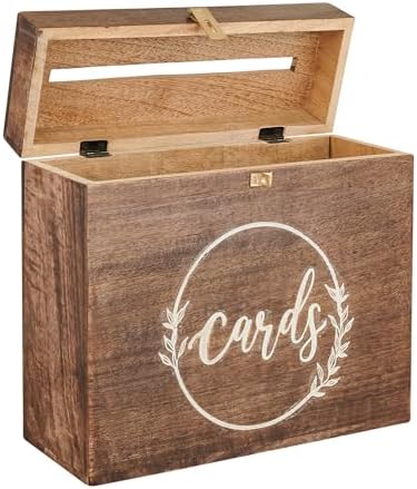 Wedding Card Box with Card Slit and Lock 12"X10"X4.5"- Gift Wishing Well Card Box for Weddings, Receptions, Birthdays, Graduations, Baby Showers, Honeymoon Funds WBKH (Walnut) - Image 3