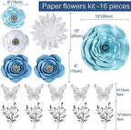 3D Blue Roses Artificial Flowers, Large Paper Flowers Decorations for Wall with Butterfly Stickers, Fake Flower Wall Decor for Baby Boy Nursery Room, Wedding Centerpiece, Party Backdrop - Image 6