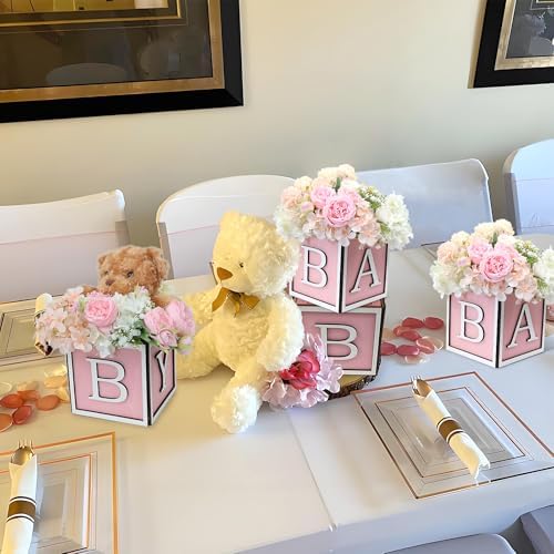 8 Set Baby Shower Centerpieces for Tables - 6 inch Wooden Boxes with Baby Letters Rustic Cube Planter Wood Blocks for Gender Reveal Party Favor (Pink) - Image 6