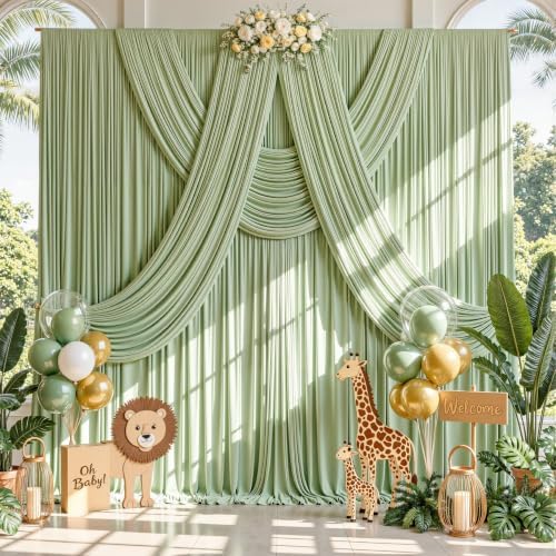 20ft x 10ft Sage Green Backdrop Curtains, 4 Panels Sage Drapes for Backdrop - Image 2