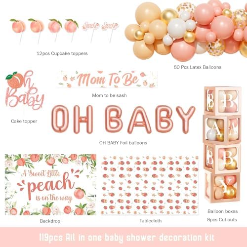 Costova Peach Baby Shower Decorations, A Sweet Little Peach Is on The Way Baby Shower Decorations, Peach Themed Backdrop Balloon Tablecloth Cake Topper Sash for Sweet as a Peach Girls Party - Image 2