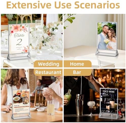 PPH-Sisy 5x7 Acrylic Sign Holder, 14 Pack Silver Picture Frames Table Top Sign Holders Flyer Menu Holder, Double-Sided Clear Photo Frames for Wedding Office Home Event - Image 5