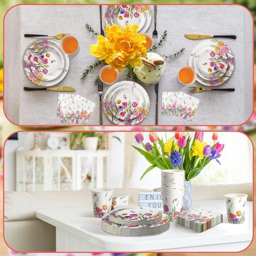 Hsei 250 Pcs Tulip Floral Disposable Paper Plates Napkins Cups Set - Image 5