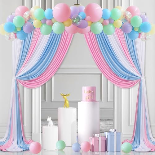 Baby Shower Backdrop Curtain 15ftx7ft - Blue Pink Wrinkle Free Satin Drapes - Image 5