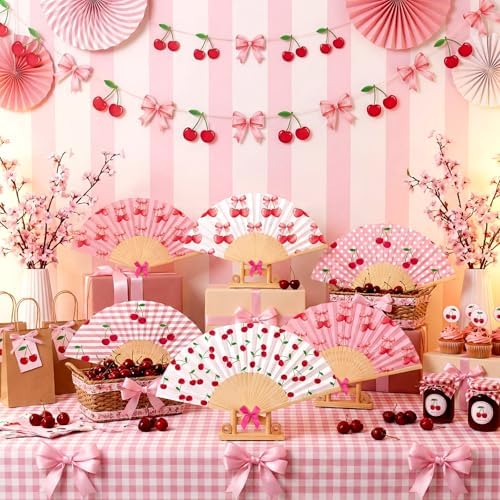 Roowest 36 Pcs Cherry Folding Hand Fans Bulk, Coquette Party Favors - Image 5