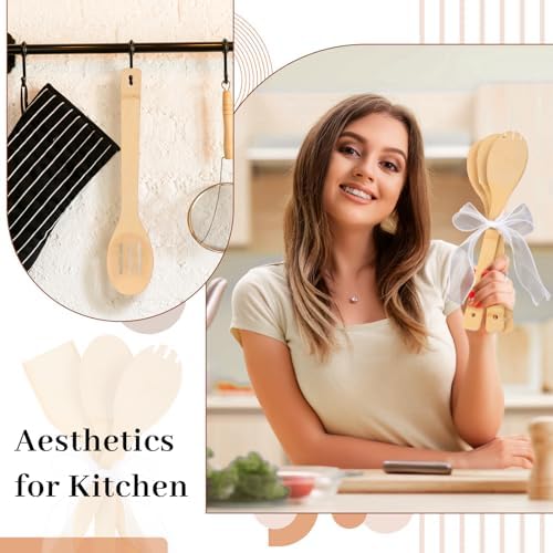 Reallnaive 72 Pcs Bamboo Spatula Wooden Kitchen Utensil Bulk 12''wood Spoon Spatula for Cooking with Ribbon Bridal Baby Shower Game Prize Wedding Party Favors Housewarming Gift (Various Style) - Image 6