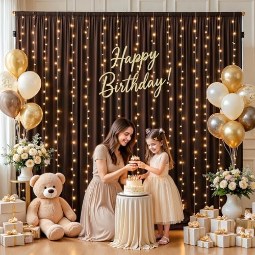 Shillance 20x10ft Brown Backdrop Curtains with Lights Photo Drapes Wrinkle Free Fabric Backdrop Curtain for Wedding Birthday Party Baby Shower Bridal Shower Home Party Background Decorations - Image 2
