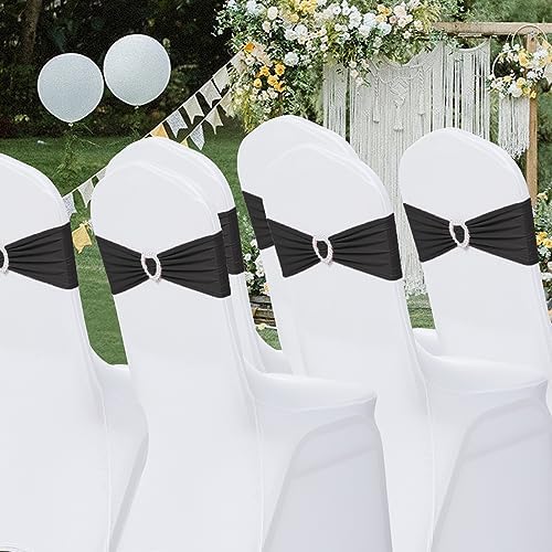 Pack of 60 Spandex Chair Sashes Bows Stretch Chair Cover Band with Buckle Slider Universal Elastic Chair Ties for Wedding Banquet Party Event Decoration (Black) - Image 7