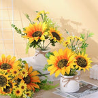 Zeyune Artificial Sunflower Potted Plants Rustic Wedding Table Centerpieces Summer Spring Kitchen Silk Yellow Flower with Plastic Pot for Home Bathroom Office Bridal Shower(12 Pcs,White,Sunflower) - Image 4