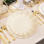 LIYH 50 Pcs Beige Plastic Plates Reusable Unbreakable Dinner Plates Scalloped Plastic Plate Dishwasher Safe Ivory Plate Sets Perfect for Parties Birthday Picnics BPA Free (25Guests) - Image 2
