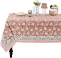 Ridhi Dark Salmon Pink Hand Block Print Cotton Tablecloth 108 x 70 Inch by Ridhi