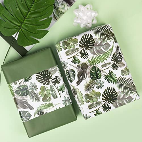WRAPAHOLIC 30 Inch Reversible Wrapping Paper - 30 Inch X 100 Feet Jumbo Roll Green Monstera Leaf Design, Perfect for Birthday, Party, Baby Shower and More Occasions - Image 5
