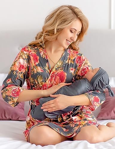Mommy and Me Robe and Swaddle Set | Maternity Robe Matching Baby Girl, Boy - Image 2