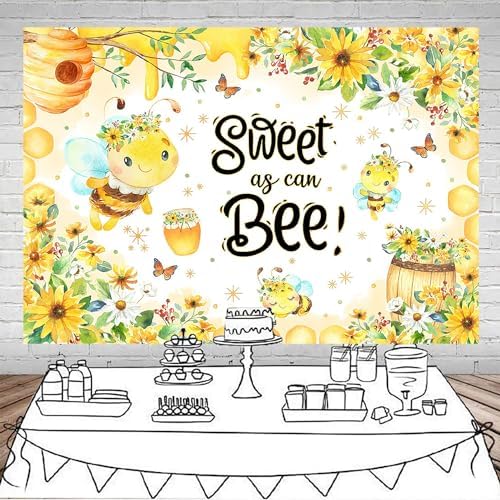 Mocsicka Sweet as Can Bee Baby Shower Backdrop Bumble Honey Bee Party Decorations for Baby Shower Boy Girl Gold What Will Baby Bee Honeycomb Bumblebee Party Banner Background (8x6ft) - Image 3