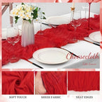 12 Pack Red 10FT Cheesecloth Table Runner Rustic Gauze Fabric Cheese Cloth Table Runner for Wedding Bridal Baby Shower Table Decor Boho Sheer Birthday Party Table Decorations 20 x 120 Inch Long - Image 3