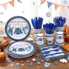 LemonRoad 175 Pcs a Blue Jean Baby Is on the Way Baby Shower Tableware Set Serve 25 Gender Reveal Newborn Party Denim Themed Disposable Dinnerware, 9" 7" Plates, 9oz Cups, Napkins, Blue Cutlery - Image 4