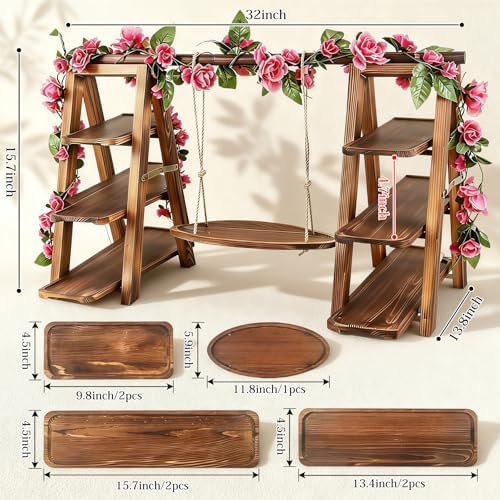 Solid Wood Swing Cupcake Stand, Foldable Rustic Dessert Stand - Image 2