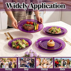 YOUBET 125PCS Purple Plastic Plates with Gold Rim for Party Wedding - Image 6