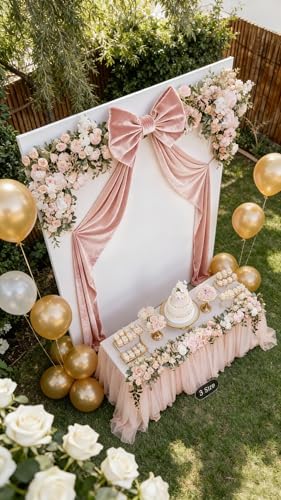 VZQI Extra Large Pink Velvet Bow with Decorative Ribbon - Image 2