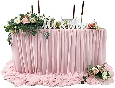 Pooling and Floating Chiffon Table Skirt, 6FT 9FT 14FT Sheer Tablecloth, Baby Shower, Birthdays, Wedding Table Skirt (Blush Pink, 9FT) by EHLDekol