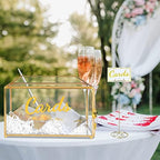 Glass Wedding Card Box with Lock, 12.6x5.9x9 inches Large Gold Card Boxes for Wedding Reception, Keepsake Display, Graduation, Party Centerpiece Decorative Box - Image 3