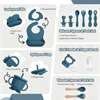 Silicone Baby Feeding Utensils Set for 6+ Months, 17 Pcs, Blue - Image 7