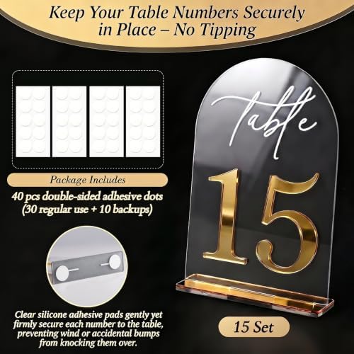 Crystal Clear Acrylic Wedding Table Numbers 1-15 Set, Self-Standing Modern Arched Signs for Reception Seating, Anniversary & Bridal Shower, Elegant Wedding Decor (5x7 Inches) - Image 6