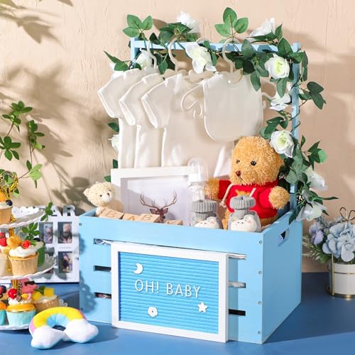 Barydat Wooden Baby Shower Crate Closet Baskets for Baby Shower, Blue - Image 4