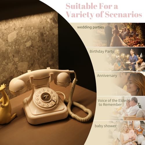 Audio Guest Book Wedding Phone with One-Touch Playback & Adjustable Volume for Wedding, Anniversary, Birthday Parties, Baby Shower(White A) - Image 5
